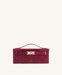 Bria Structured Top Handle Bag - Burgundy Croc