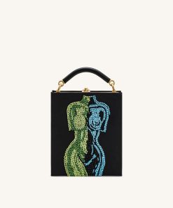 Elle Colorful Beaded Book Top Handle Bag - Black