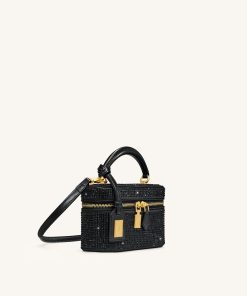 Alternative view of Cleo Artificial Crystal Box Shape Top Handle Bag - Black