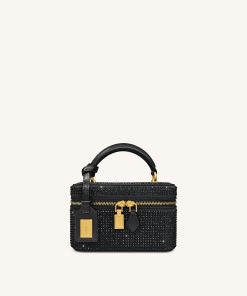 Cleo Artificial Crystal Box Shape Top Handle Bag - Black