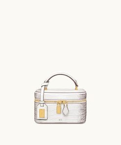 Cleo Box Shape Top Handle Bag - White Croc