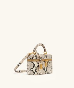 Alternative view of Cleo Snake-Embossed Box Shape Top Handle Bag - Beige