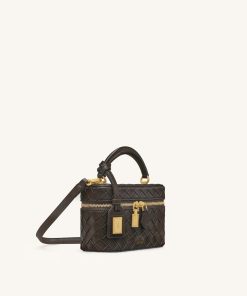Alternative view of Cleo Woven Texture Box Shape Top Handle Bag - Dark Brown