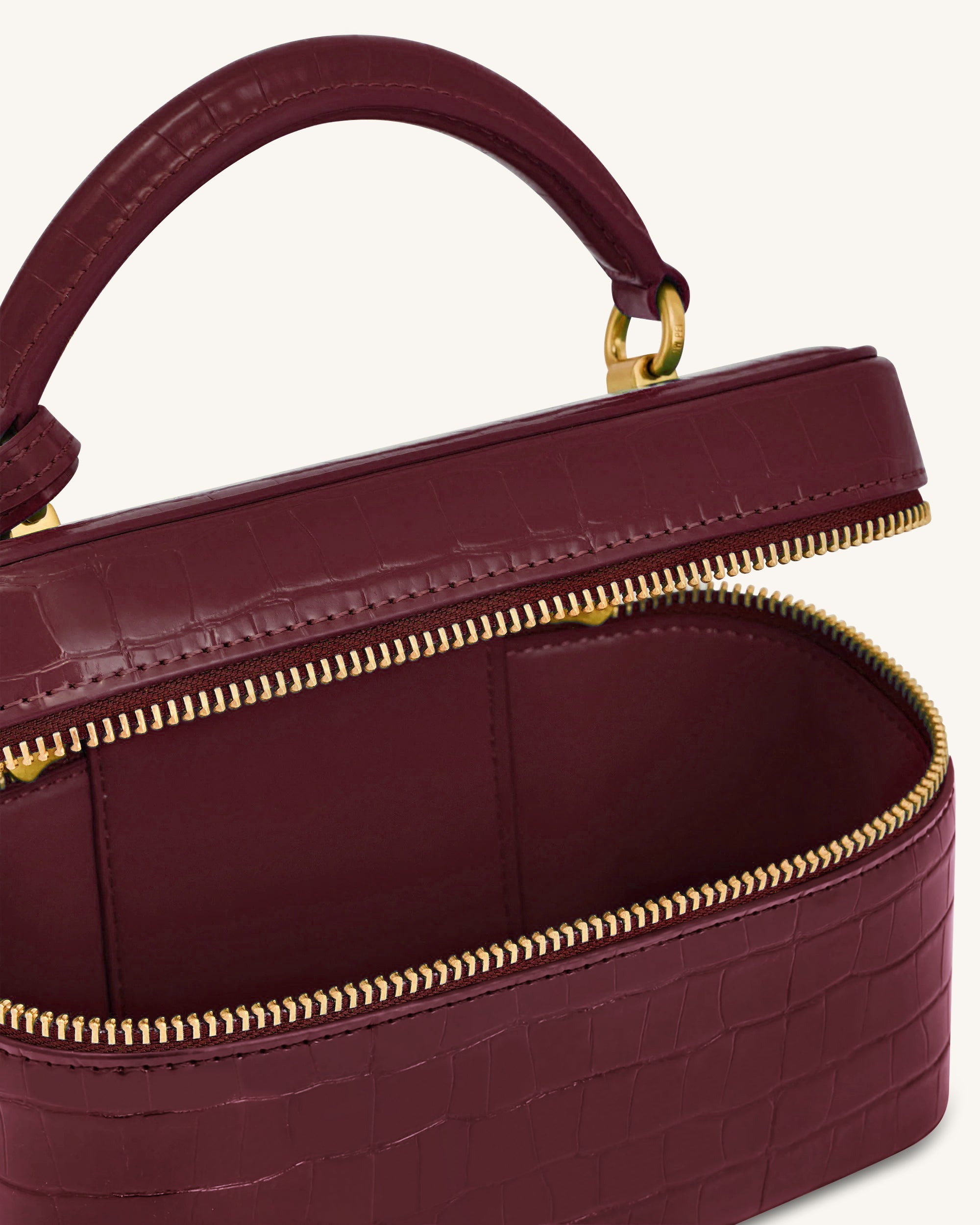 Cleo Box Shape Top Handle Bag - Claret Croc - Image 4