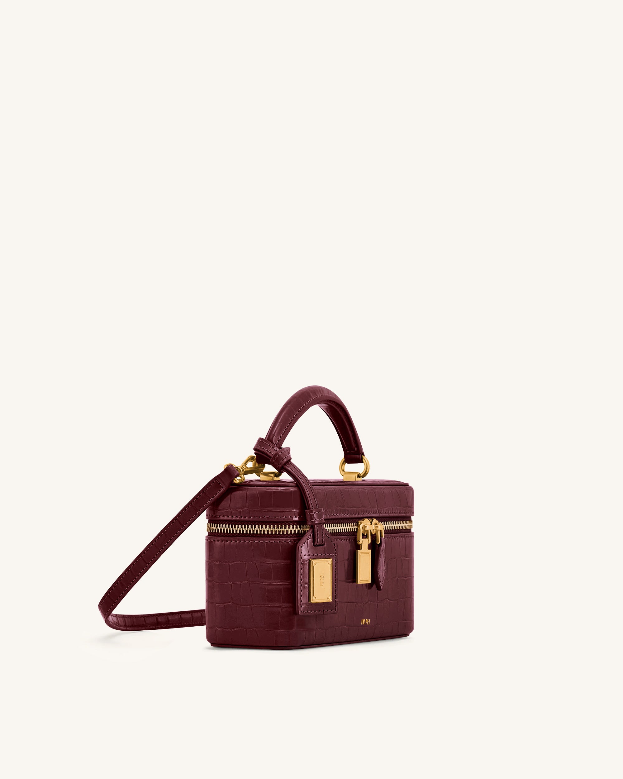 Cleo Box Shape Top Handle Bag - Claret Croc - Image 2