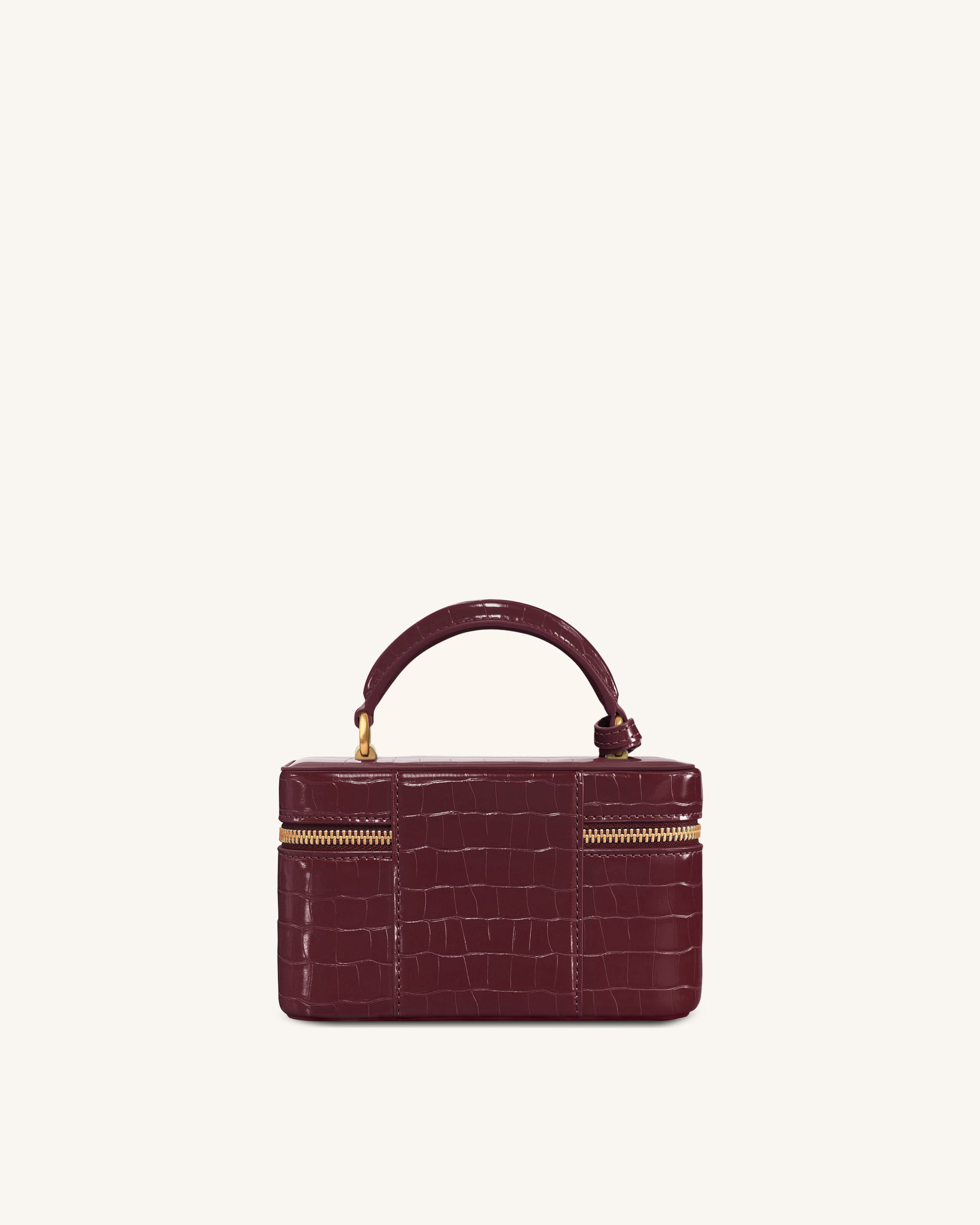 Cleo Box Shape Top Handle Bag - Claret Croc - Image 3