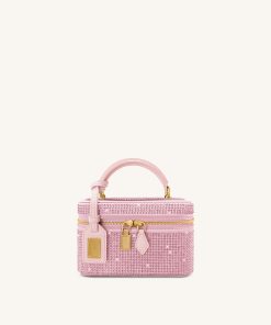 Cleo Artificial Crystal Box Shape Top Handle Bag - Pink