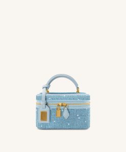 Cleo Artificial Crystal Box Shape Top Handle Bag - Blue
