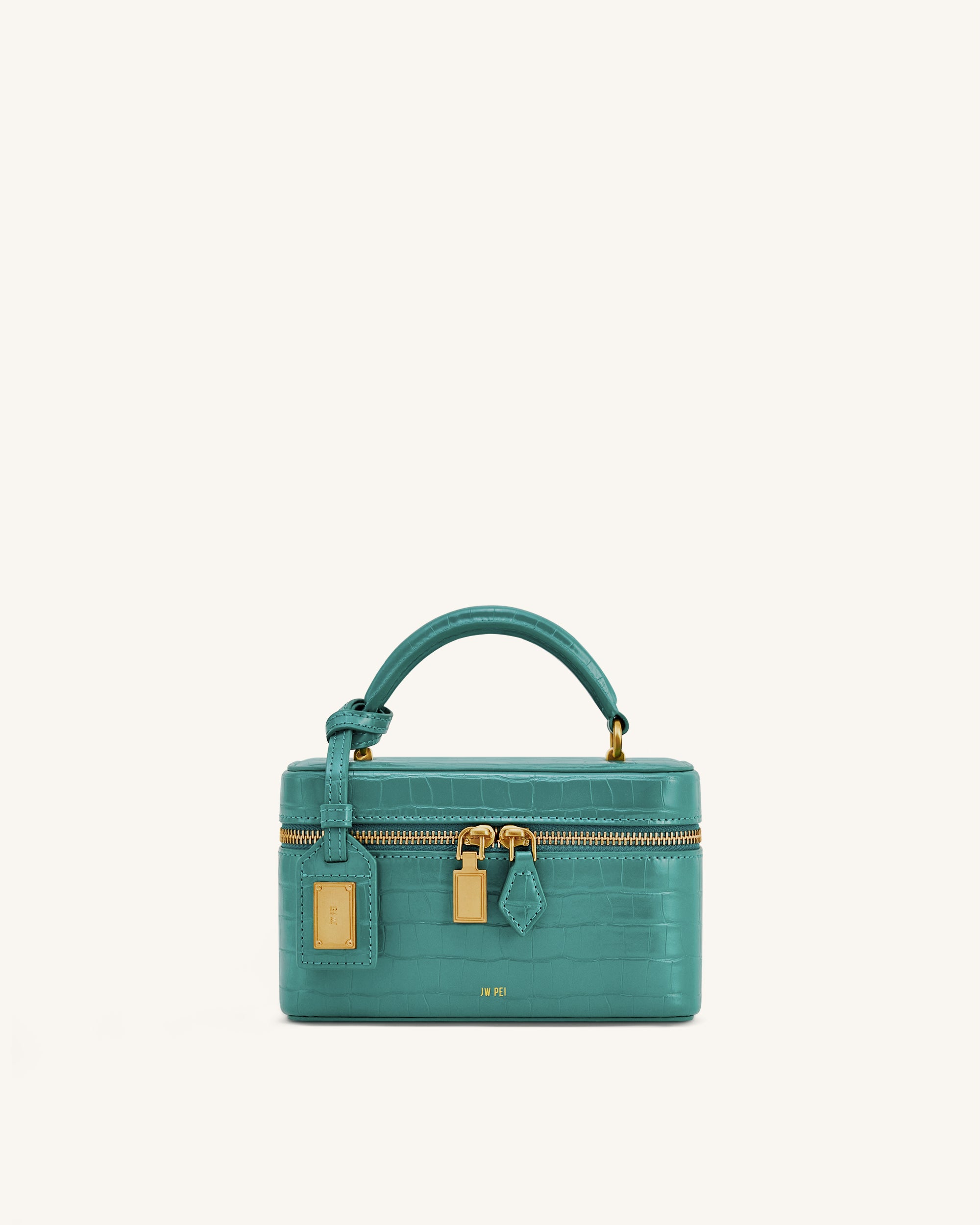 Cleo Box Shape Top Handle Bag - Green Croc