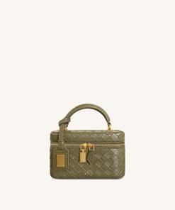 Cleo Woven Texture Box Shape Top Handle Bag - Olive Green