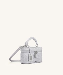 Alternative view of Cleo Faux Ostrich Texture Box Shape Top Handle Bag - Silver