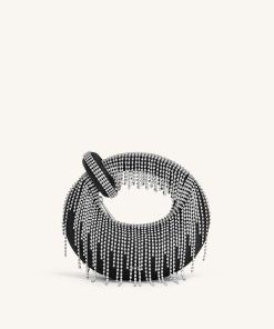 Abacus Satin Artificial Crystal Mini Top Handle Bag - Black