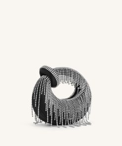 Alternative view of Abacus Satin Artificial Crystal Mini Top Handle Bag - Black