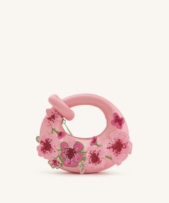 Abacus Embroidered Floral Mini Top Handle Bag - Pink
