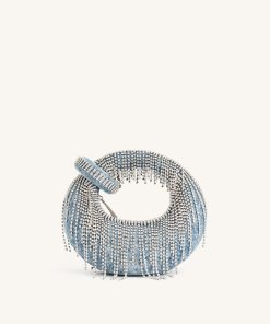 Abacus Denim Artificial Crystal Mini Top Handle Bag - Blue