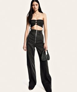 Alternative view of Gabbi Artificial Crystal Medium Ruched Hobo Handbag - Anthracite