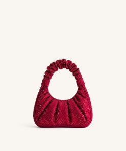 Gabbi Artificial Crystal Medium Ruched Hobo Handbag - Red
