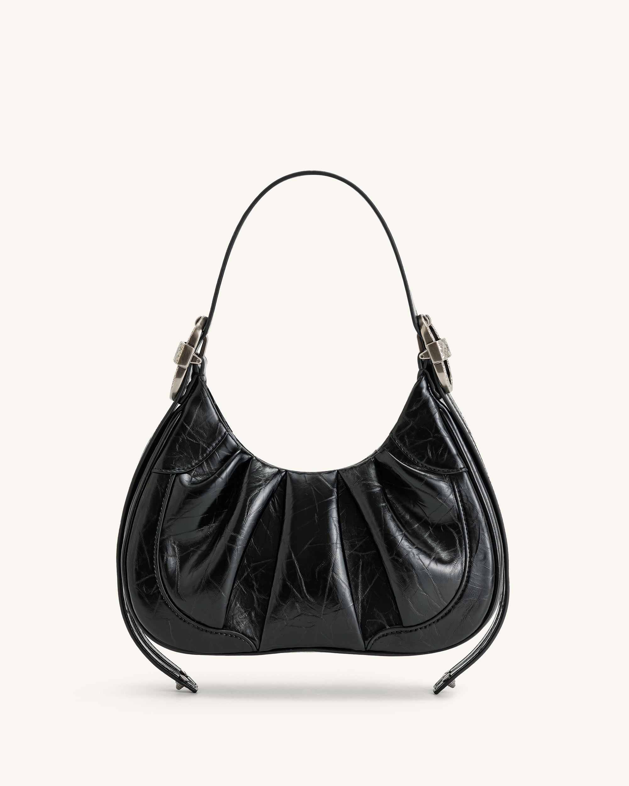 Gabbi Crushed Ruched Hobo Handbag - Black - Image 4
