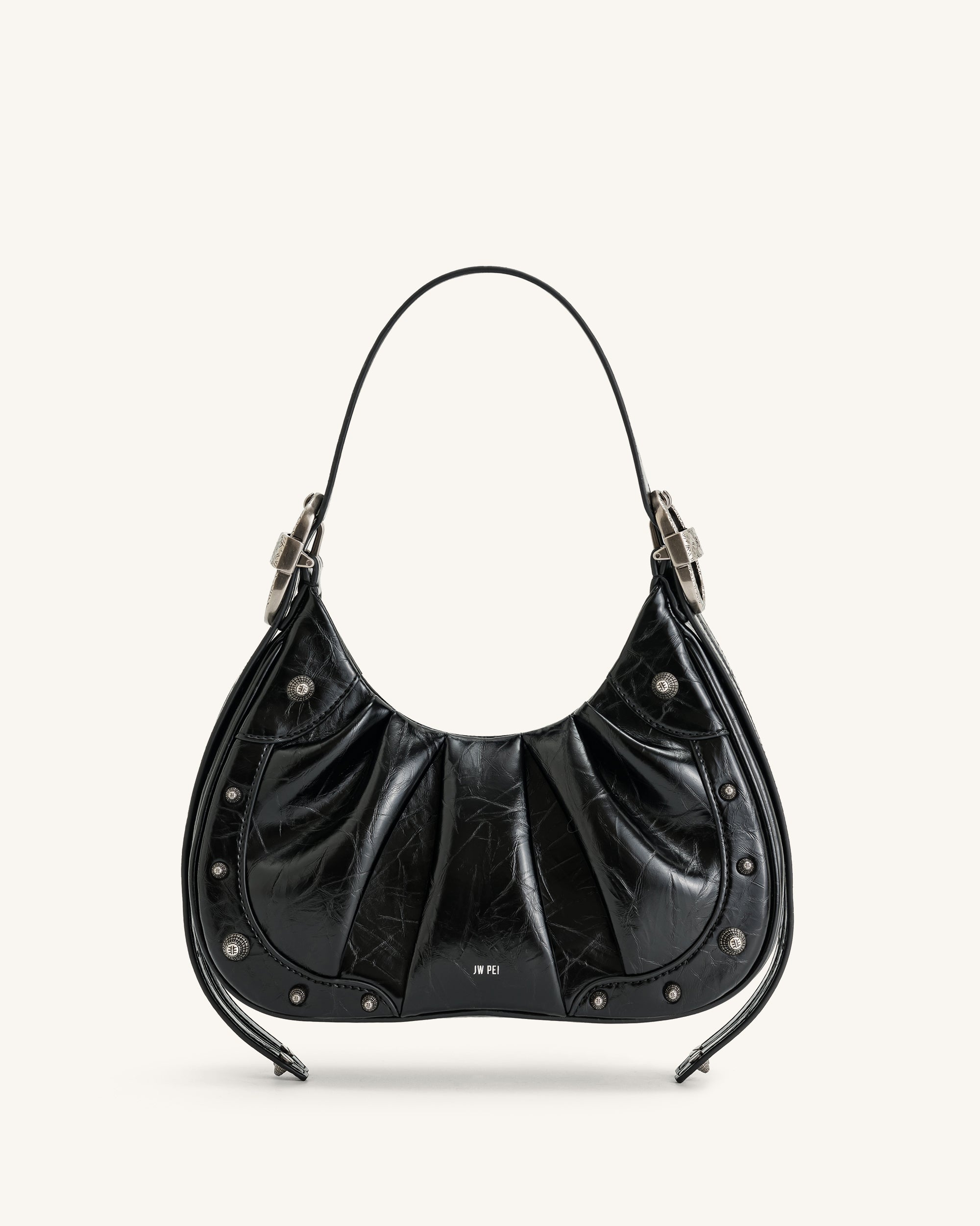 Gabbi Crushed Ruched Hobo Handbag - Black