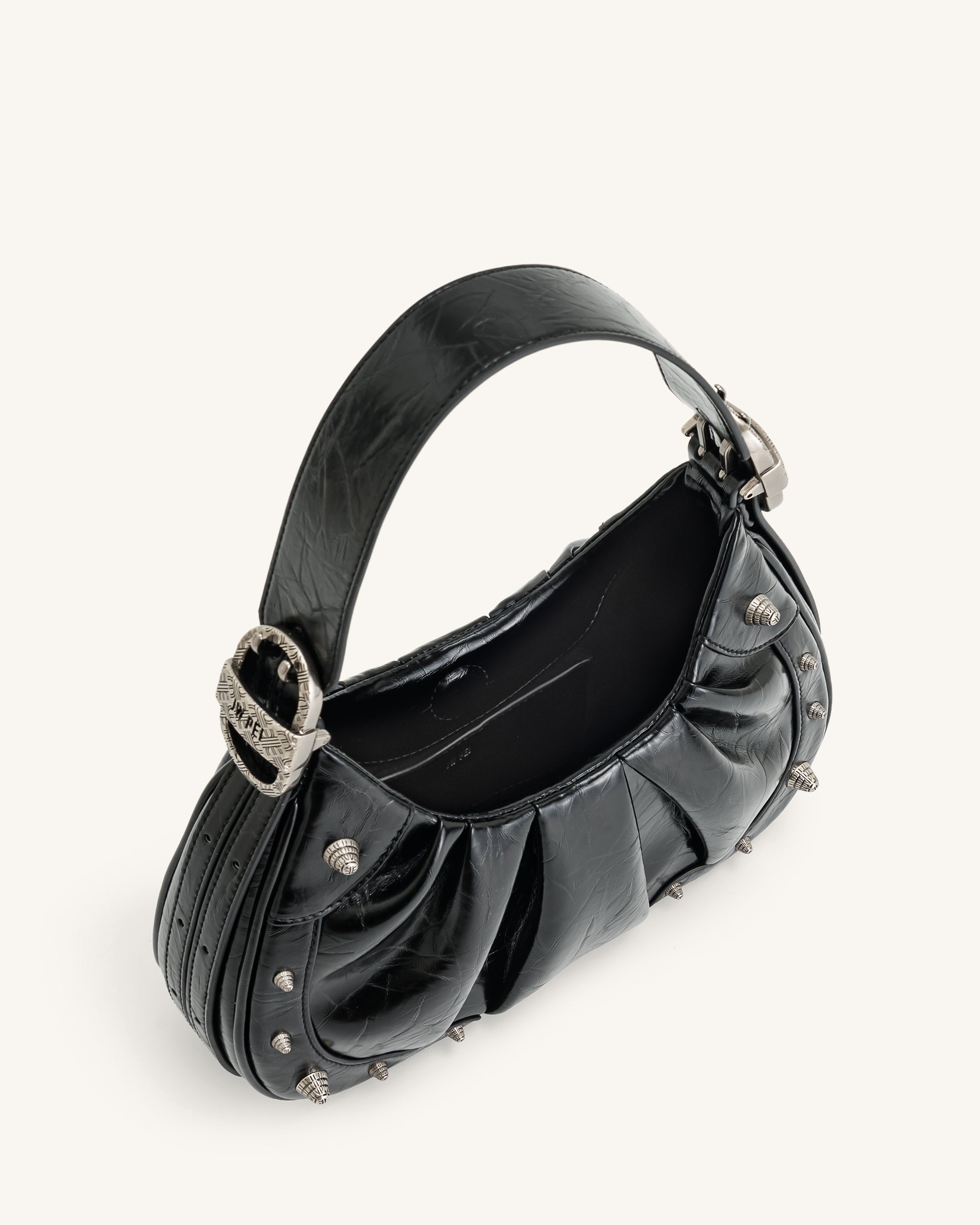 Gabbi Crushed Ruched Hobo Handbag - Black - Image 5