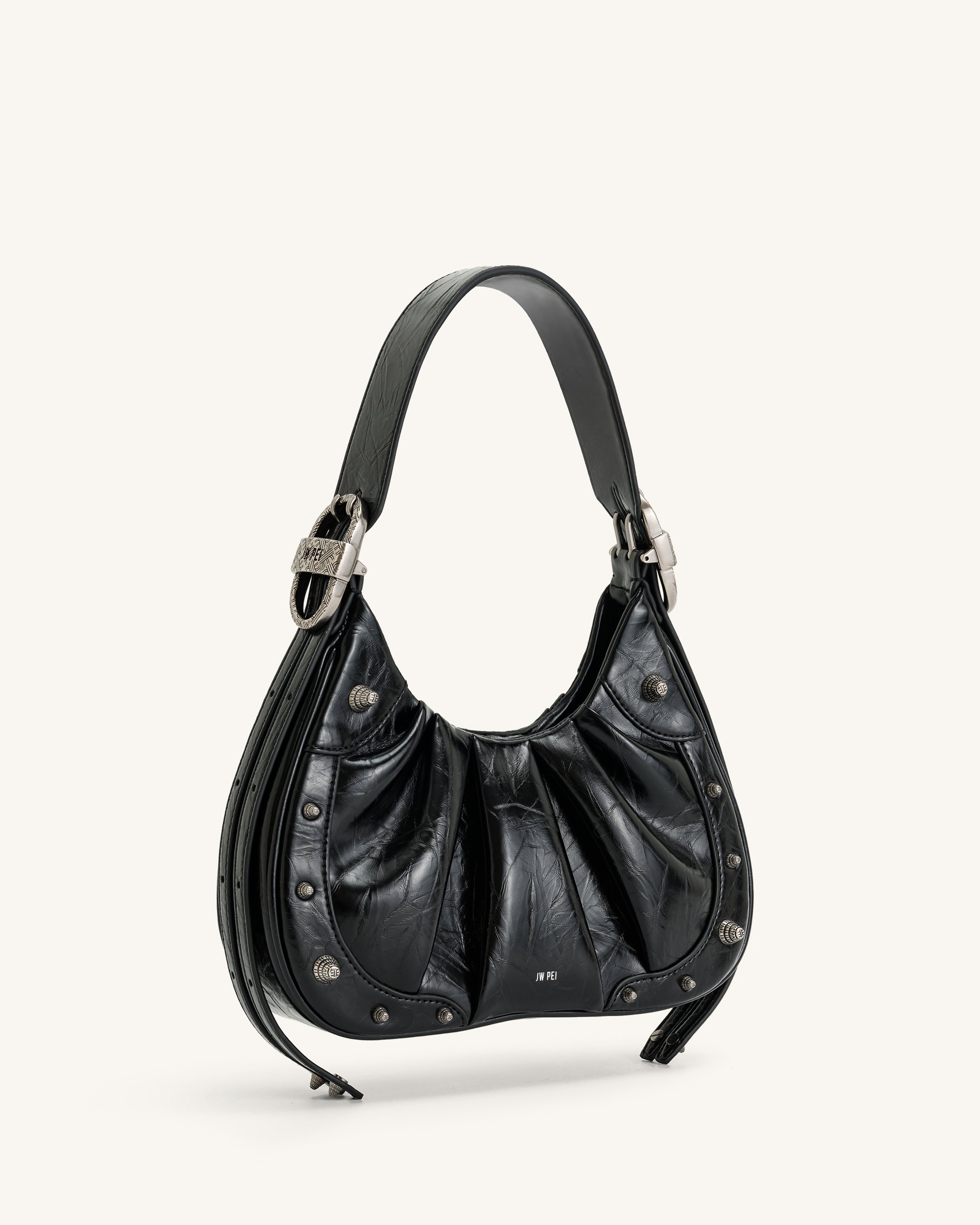 Gabbi Crushed Ruched Hobo Handbag - Black - Image 3