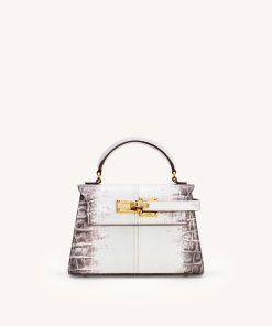 Elise Top Handle Bag - White Croc