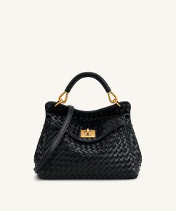 Lucia Classic Top Handle Woven Bag - Black