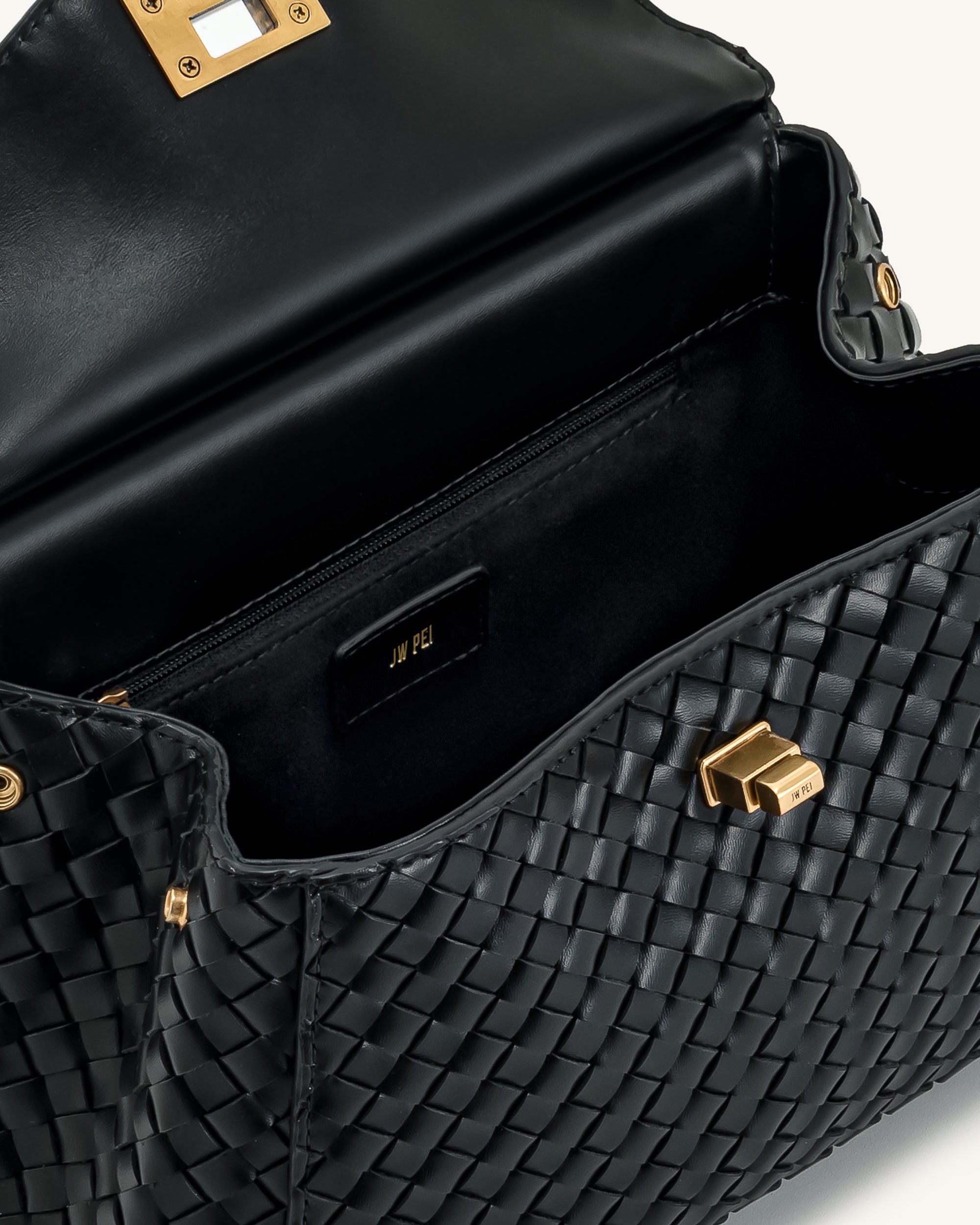 Lucia Classic Top Handle Woven Bag - Black - Image 4