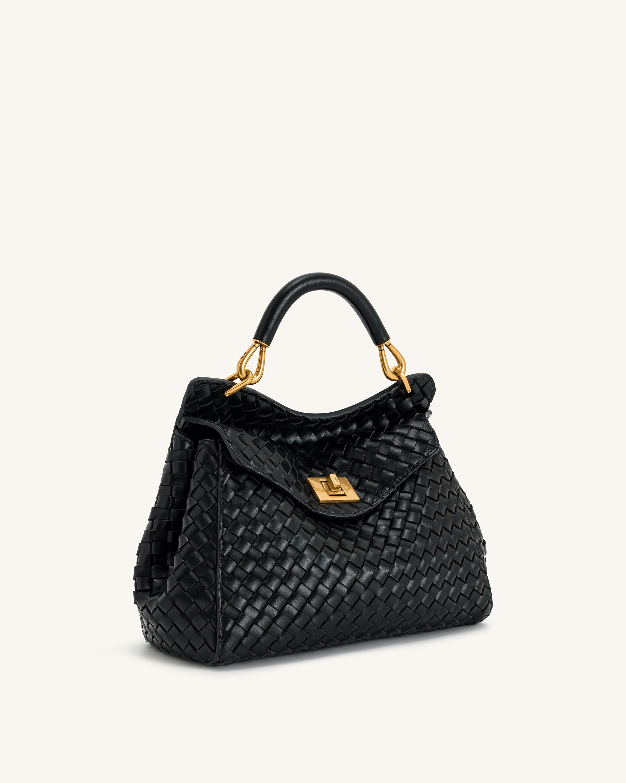 Lucia Classic Top Handle Woven Bag - Black - Image 2