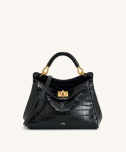 Lucia Classic Top Handbag - Black Croc