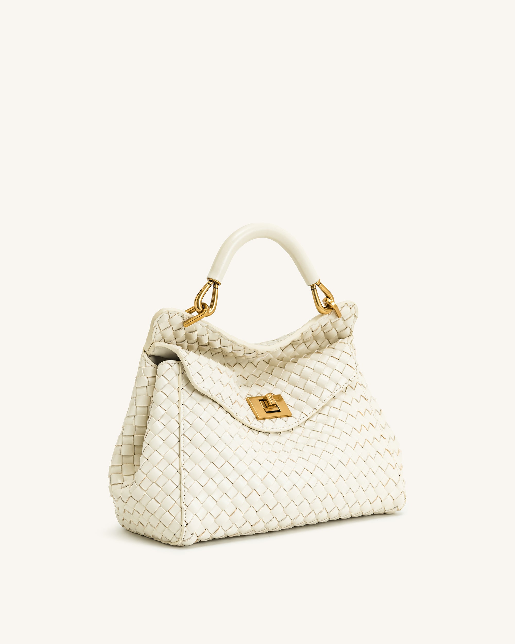 Lucia Classic Top Handle Woven Bag - White - Image 2