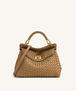 Lucia Classic Top Handle Woven Bag - Brown