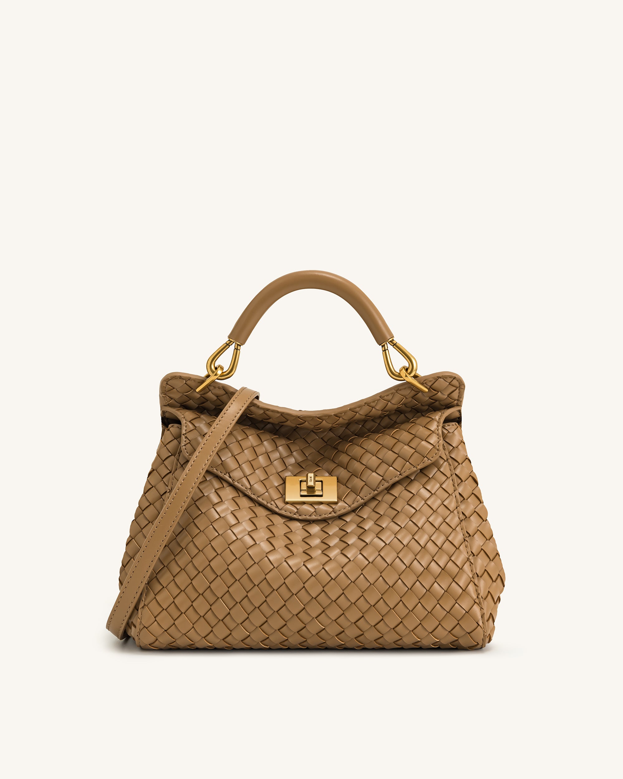 Lucia Classic Top Handle Woven Bag - Brown