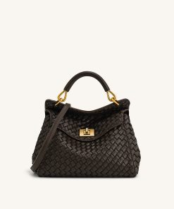 Lucia Classic Top Handle Woven Bag - Dark Brown