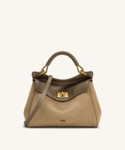 Lucia Classic Faux Suede Top Handle Bag - Taupe