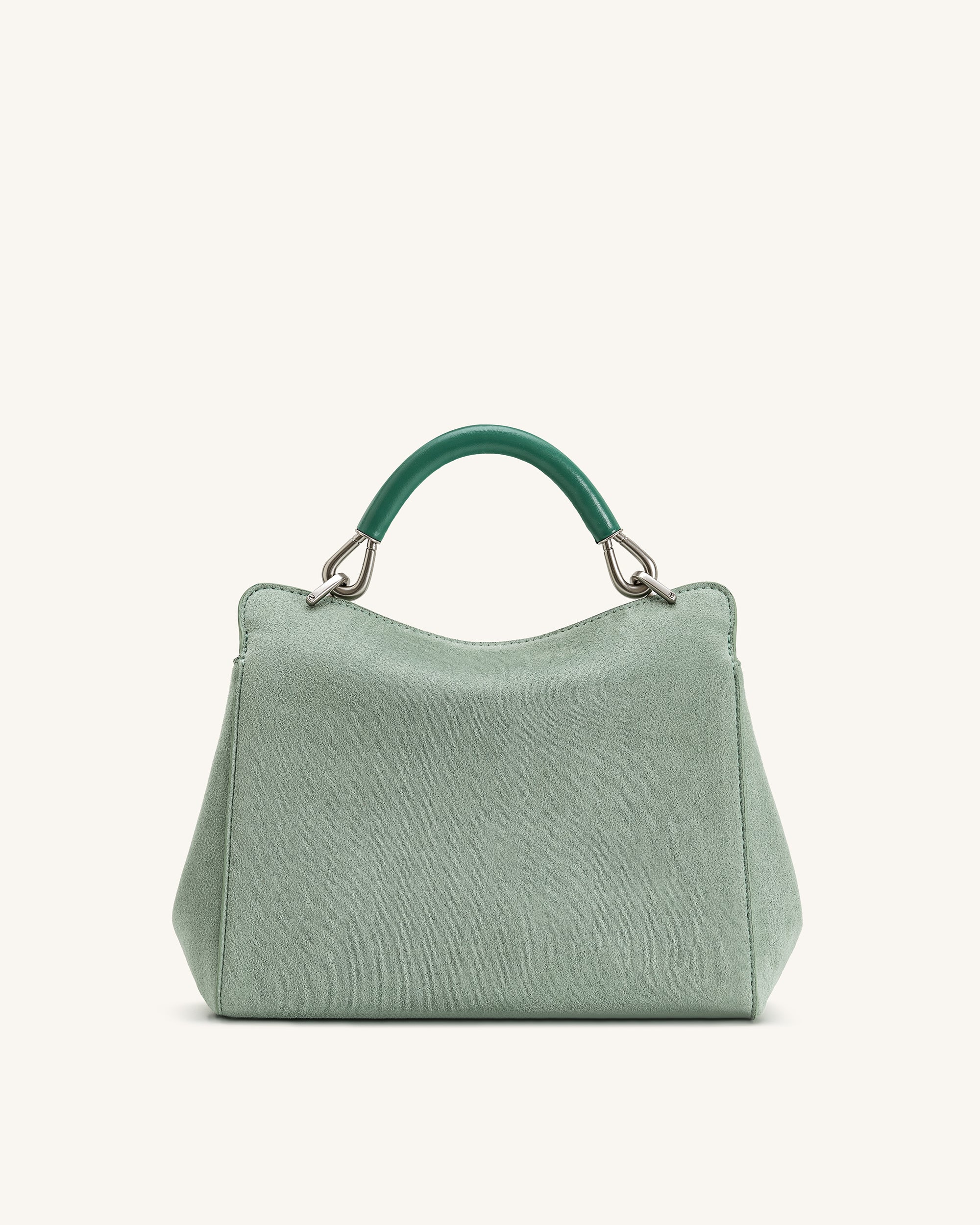 Lucia Classic Faux Suede Top Handle Bag - Matcha Green - Image 3