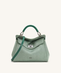 Lucia Classic Faux Suede Top Handle Bag - Matcha Green