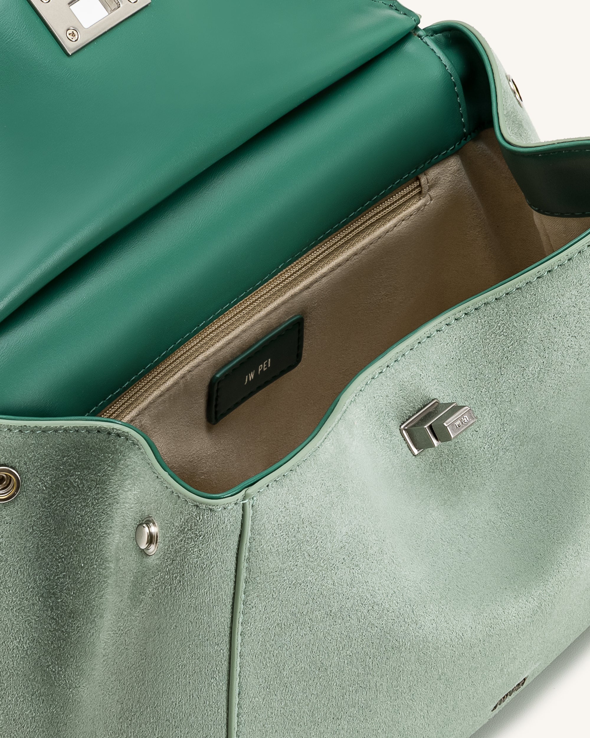 Lucia Classic Faux Suede Top Handle Bag - Matcha Green - Image 4