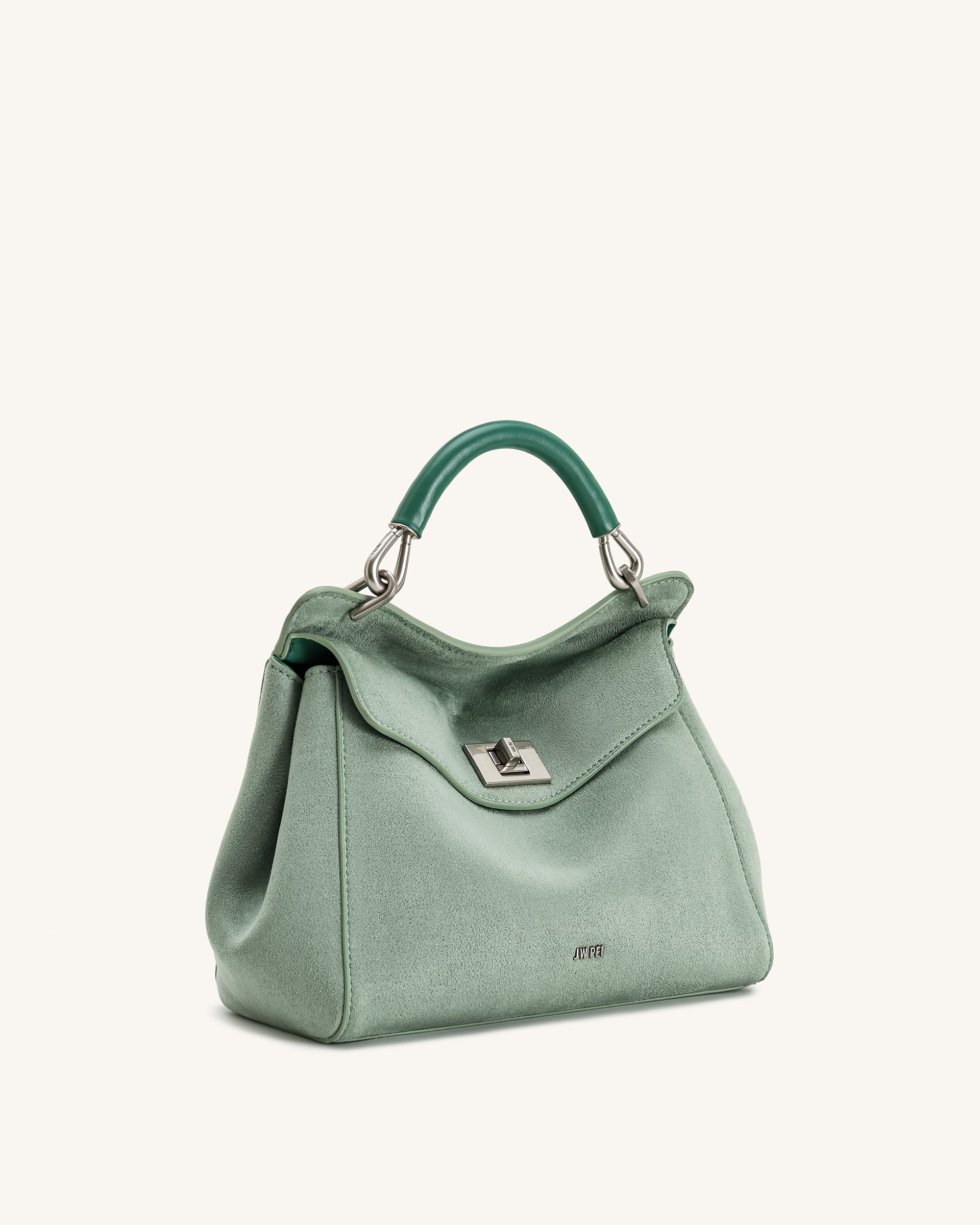 Lucia Classic Faux Suede Top Handle Bag - Matcha Green - Image 2