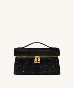 Thea Artificial Crystal Top Handle Bag - Black