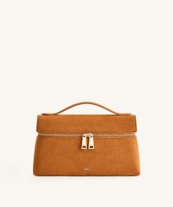 Thea Faux Suede Top Handle Bag - Camel