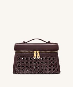 Thea Large Woven Top Handle Bag - Dark Red