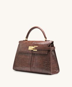 Alternative view of Elise Large Croc-Embossed Top Handle Bag - Chestnut Brown