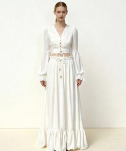 Alternative view of Drawstring Chiffon Maxi Skirt - White
