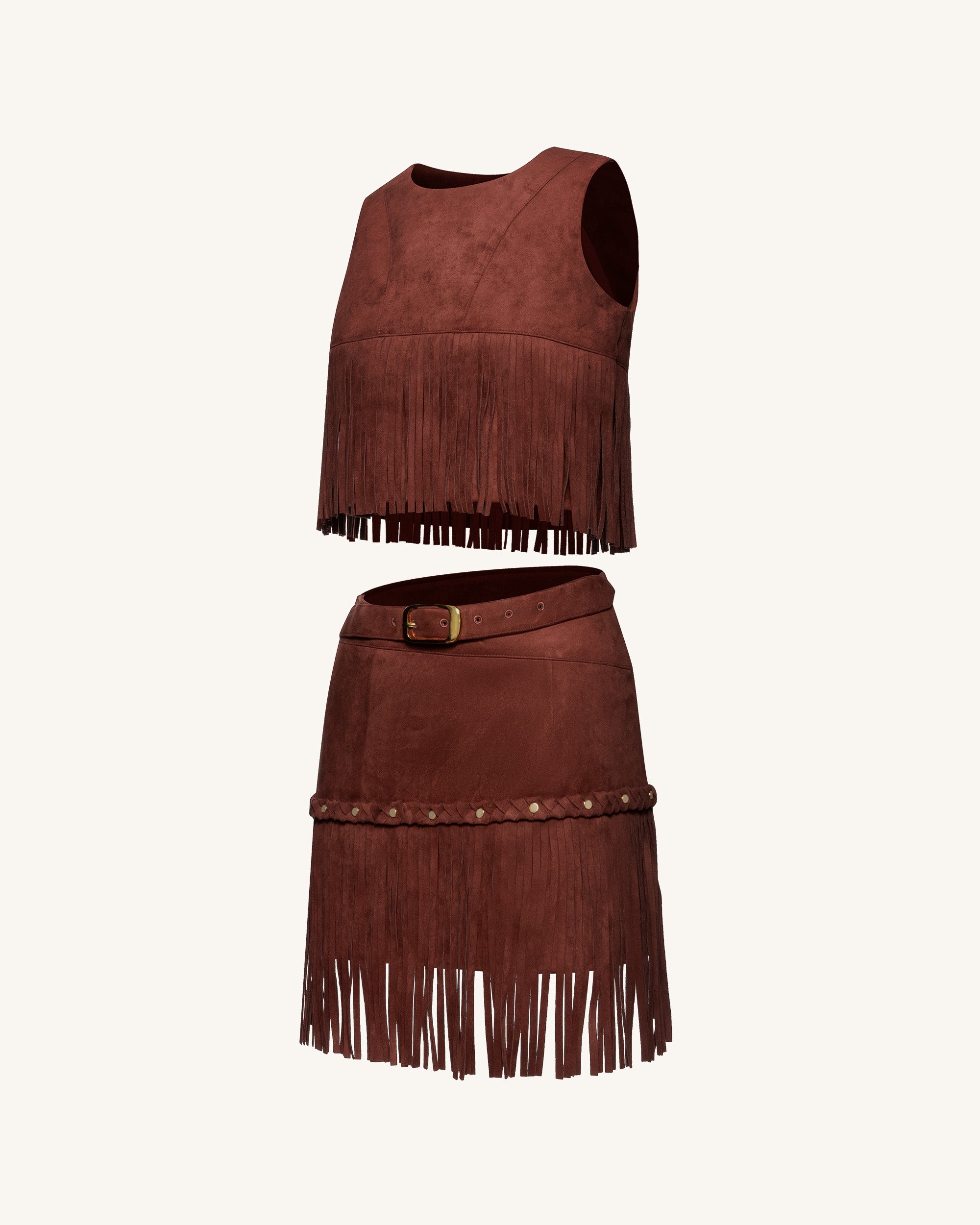 Faux Suede Fringe Halter - Burgundy - Image 8