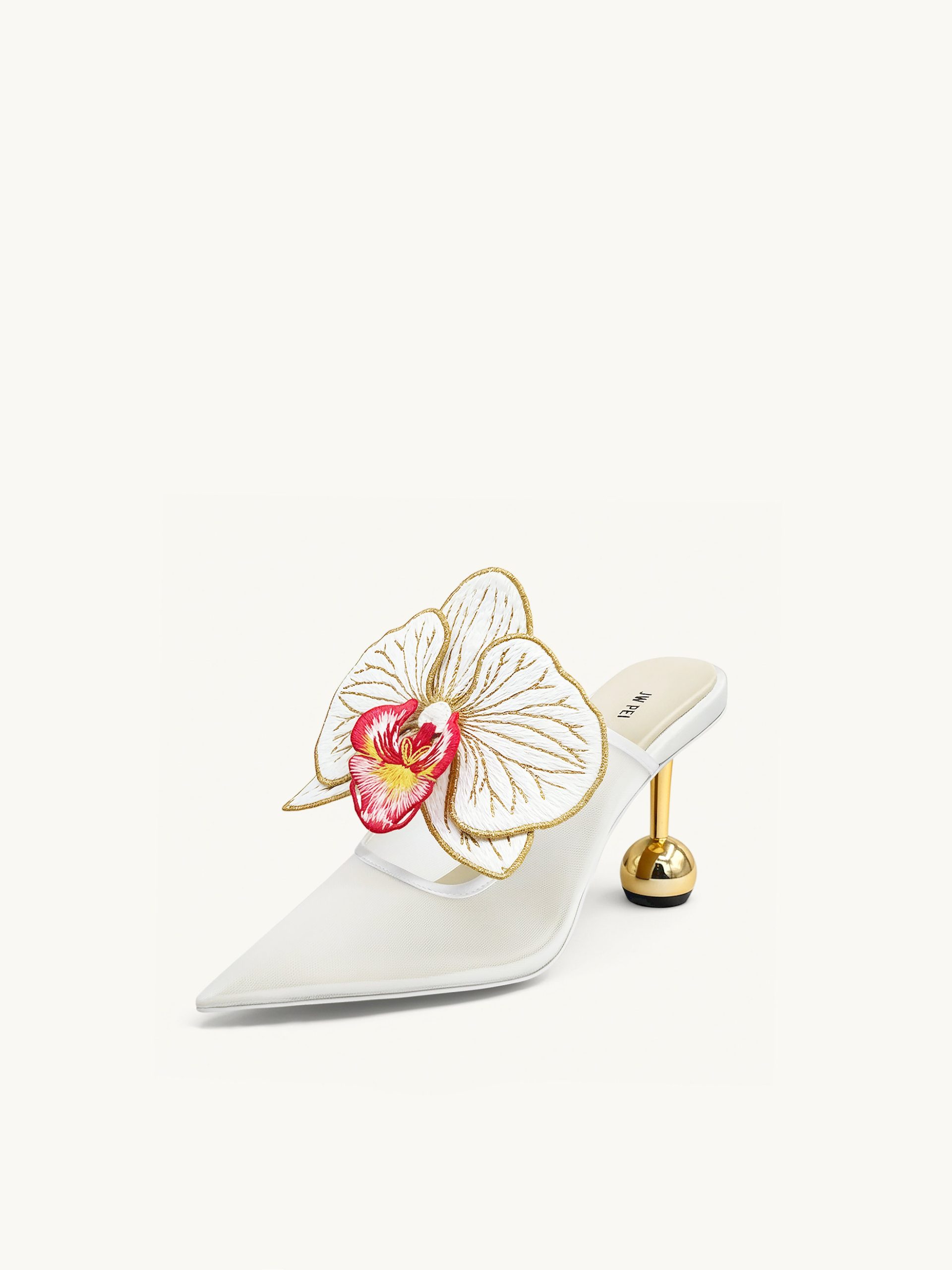 Sofia Orchid Sphere Heel Mules - White - Image 3