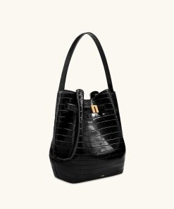 Alternative view of Clara Lock Accent Bucket Shoulder Bag - Black Croc