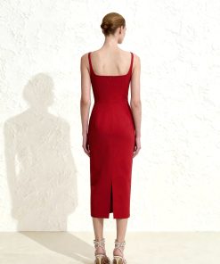 Alternative view of 3D Floral Appliqué Square-Neck Sheath Midaxi Dress - Red