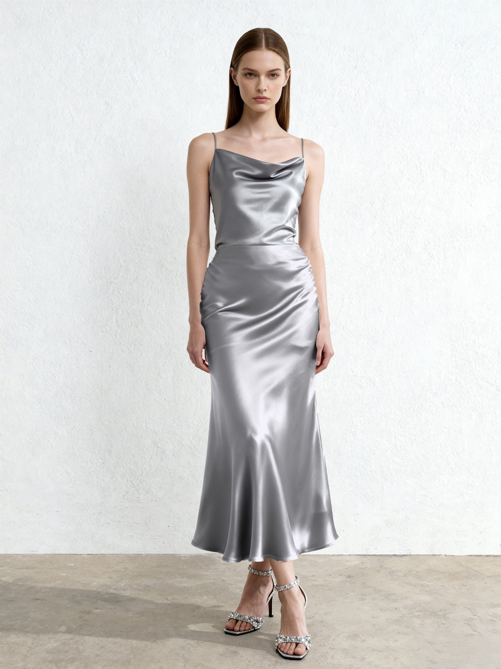 Liquid Satin Cowl Camisole - Silver - Image 2