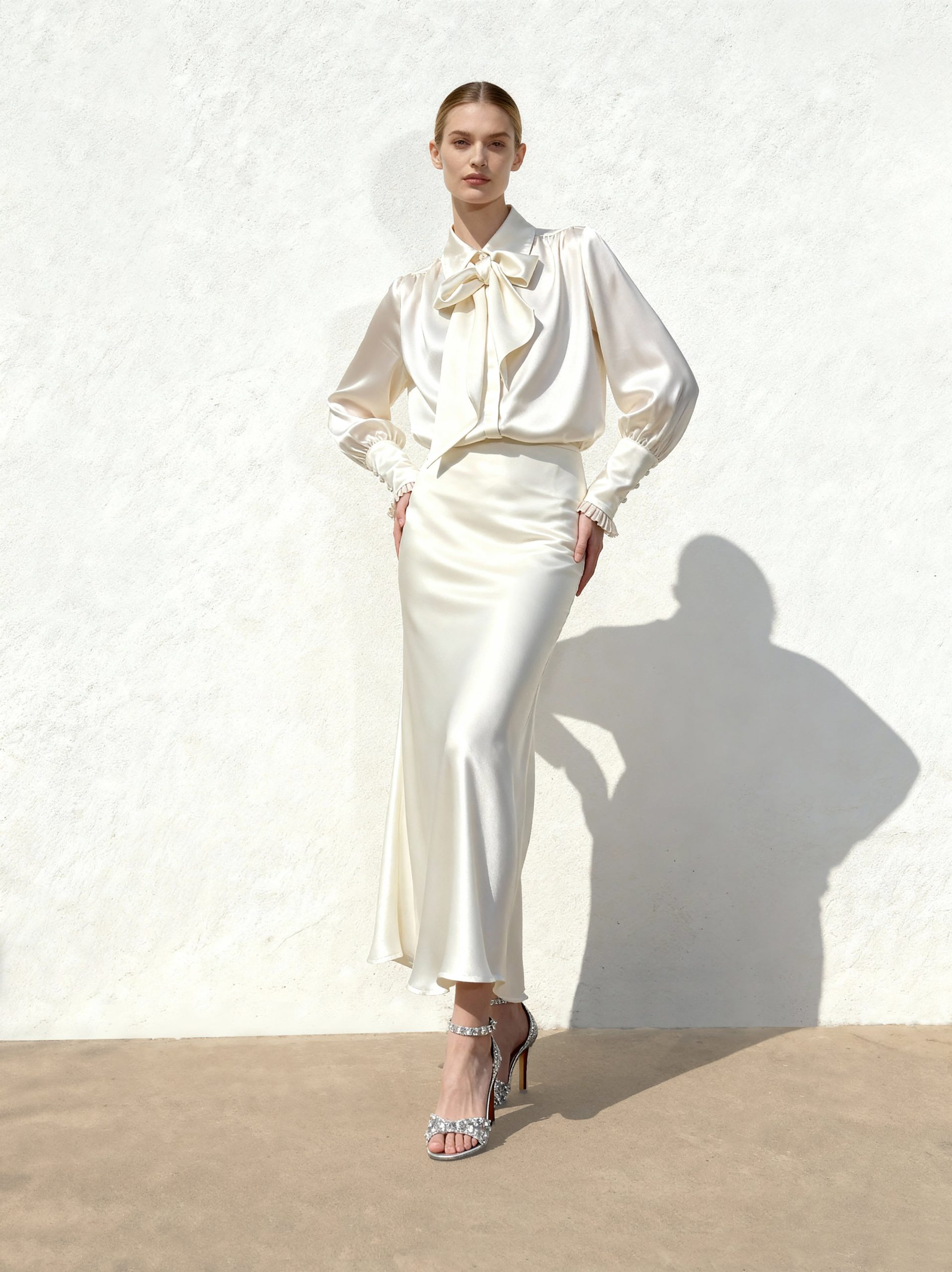 Ribbon Tie Balloon Sleeve Blouse - White - Image 3